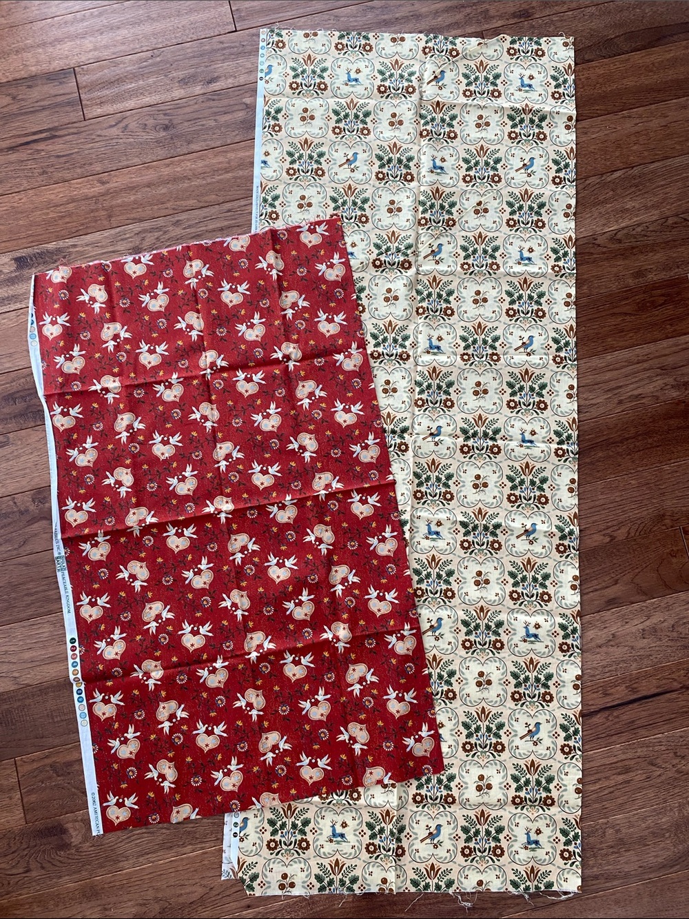 Cotton Fabric Panels in Red, Cream & Green- Festive Motifs bundle